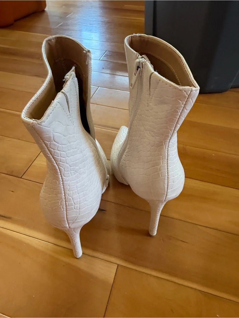 Express Cream Croc-Embossed Pointed Toe Ankle Booties